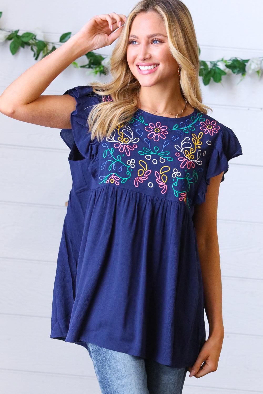 Plenty Of Love Embroidered Flutter Sleeve Top - Atomic Wildflower