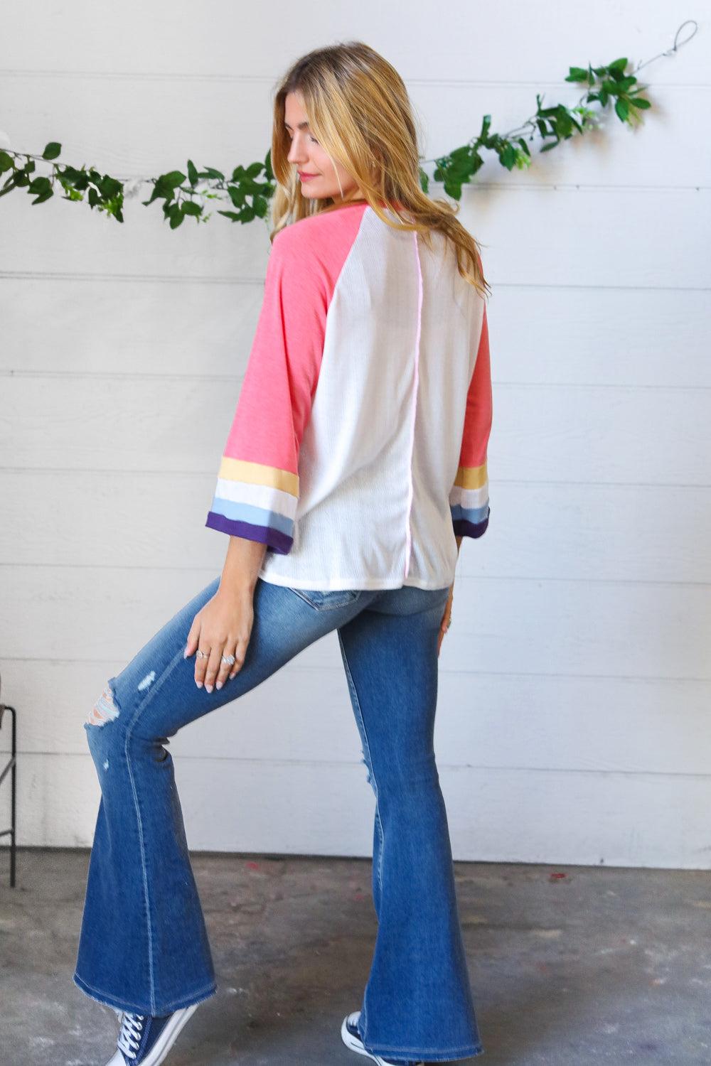 Love Letter Color Block Wide Sleeve Pullover - Atomic Wildflower