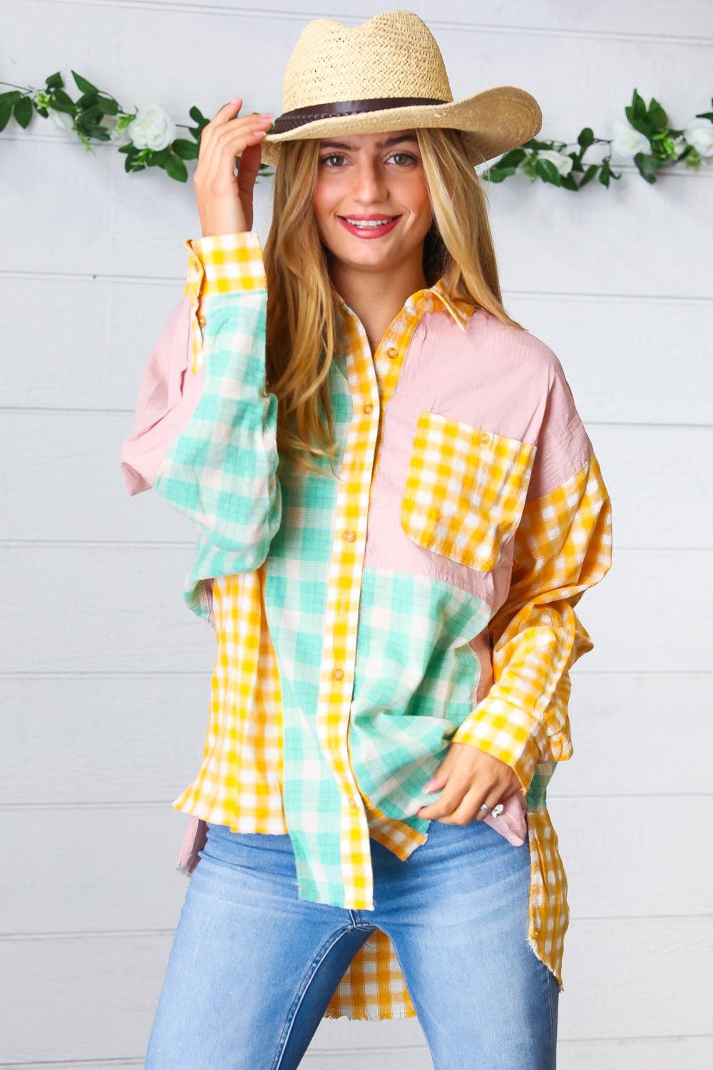Cotton Plaid Button Up Shirt - Atomic Wildflower