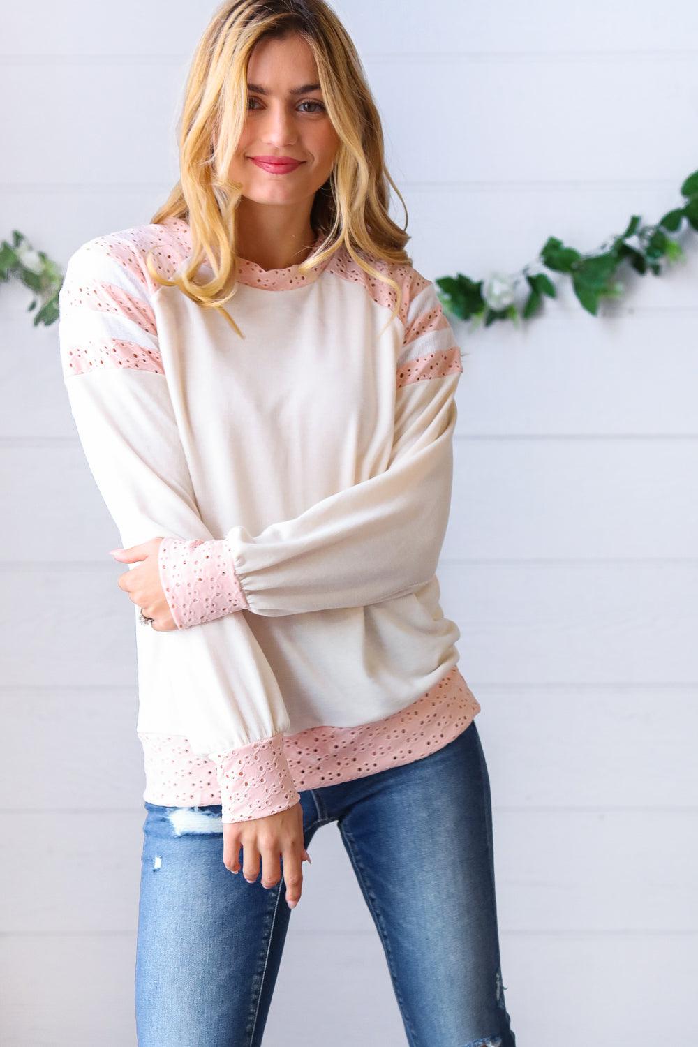 Big Love Eyelet Raglan Pullover Top - Atomic Wildflower