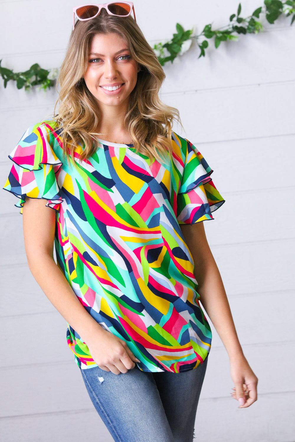 Bold Beginnings Flutter Sleeve Woven Top - Atomic Wildflower