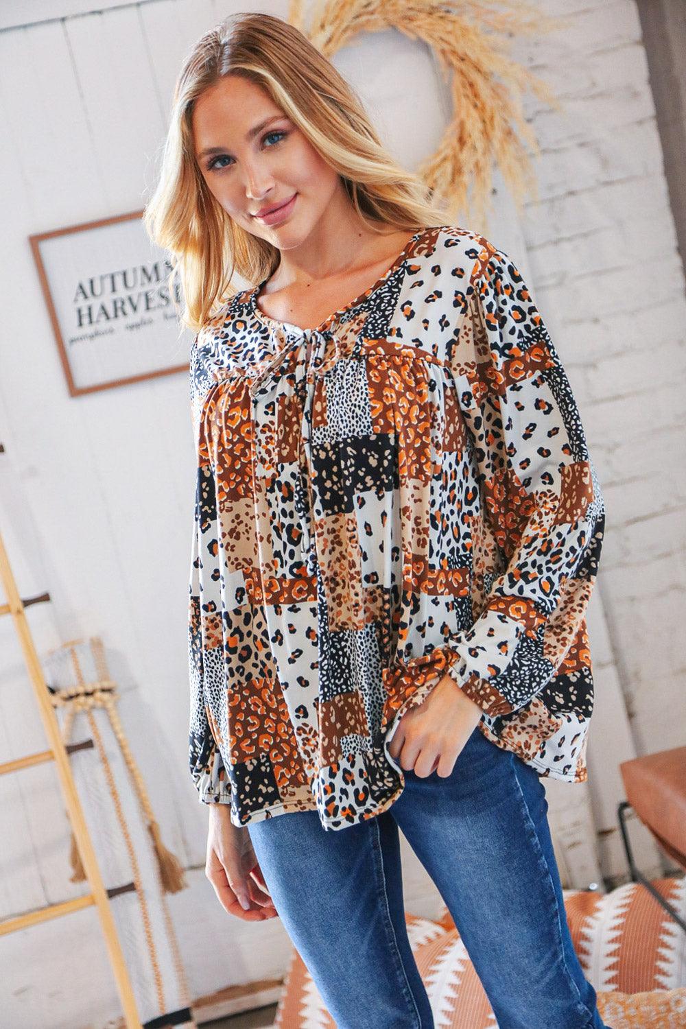 Leading Leopard Patchwork Top - Atomic Wildflower
