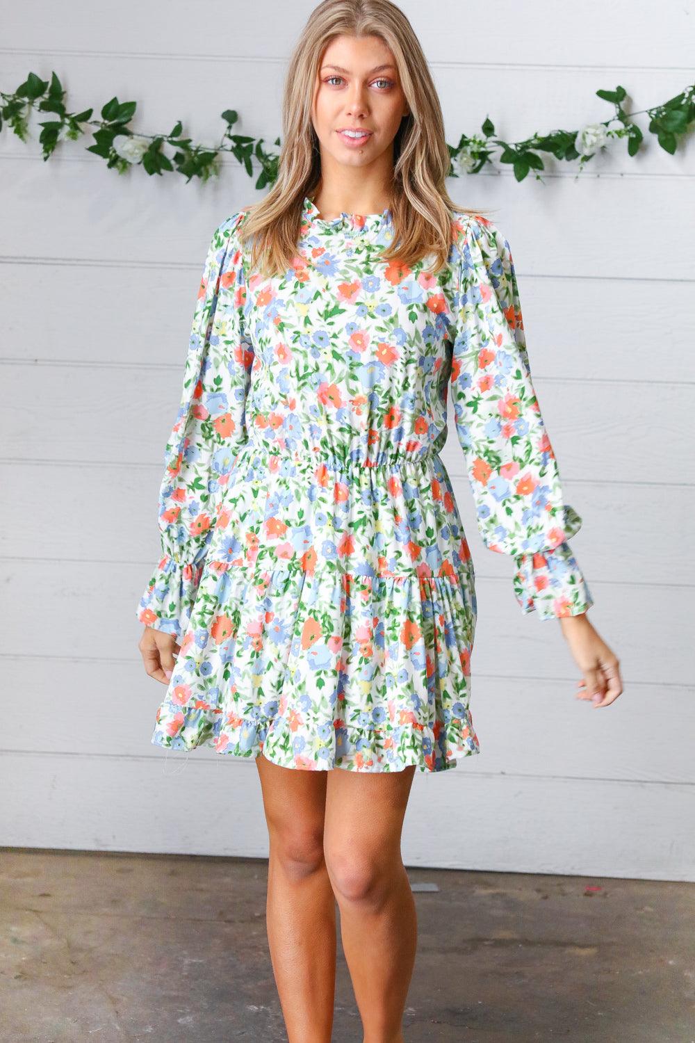 Dreamweaver Watercolor Mock Neck Tiered Dress - Atomic Wildflower