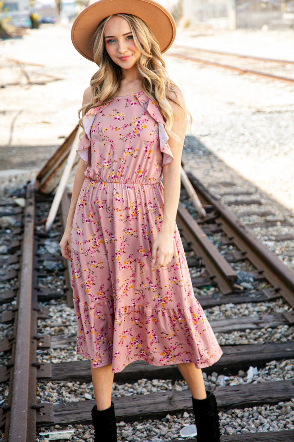 Kiss From A Rose Floral Midi Dress - Atomic Wildflower