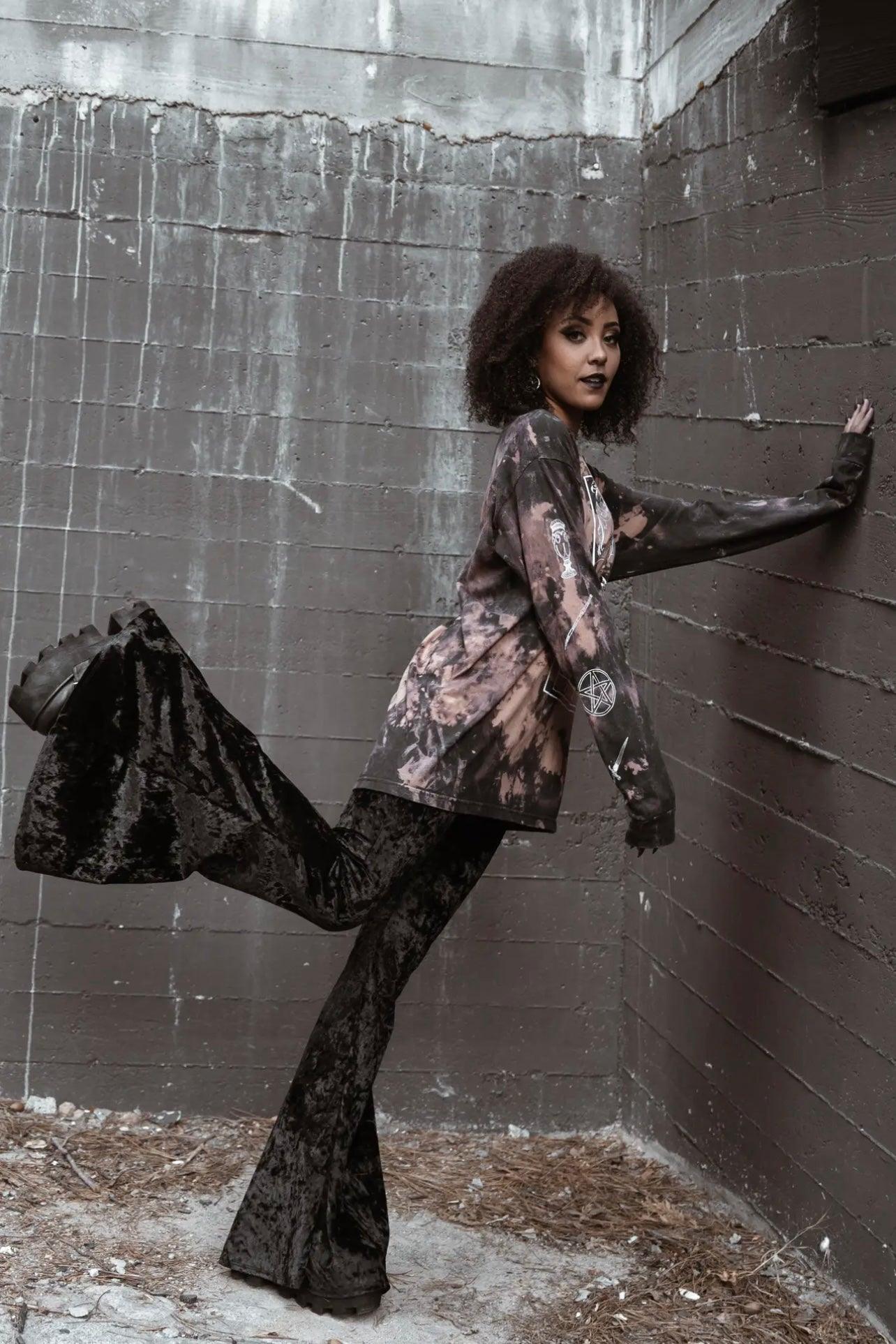 Venom Black Velvet Bell Bottoms - Atomic Wildflower