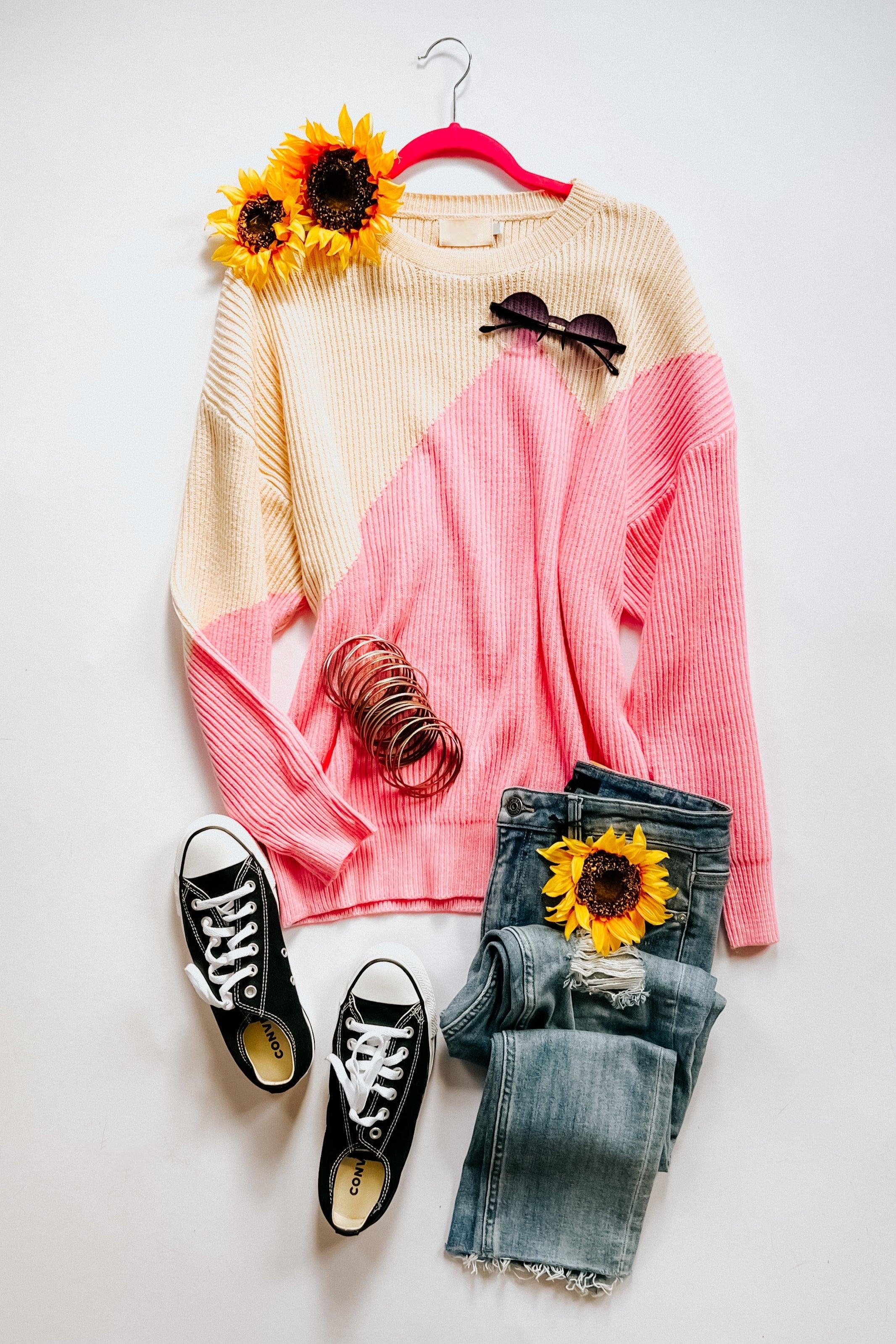 Sweetheart Color Block Sweater - Atomic Wildflower