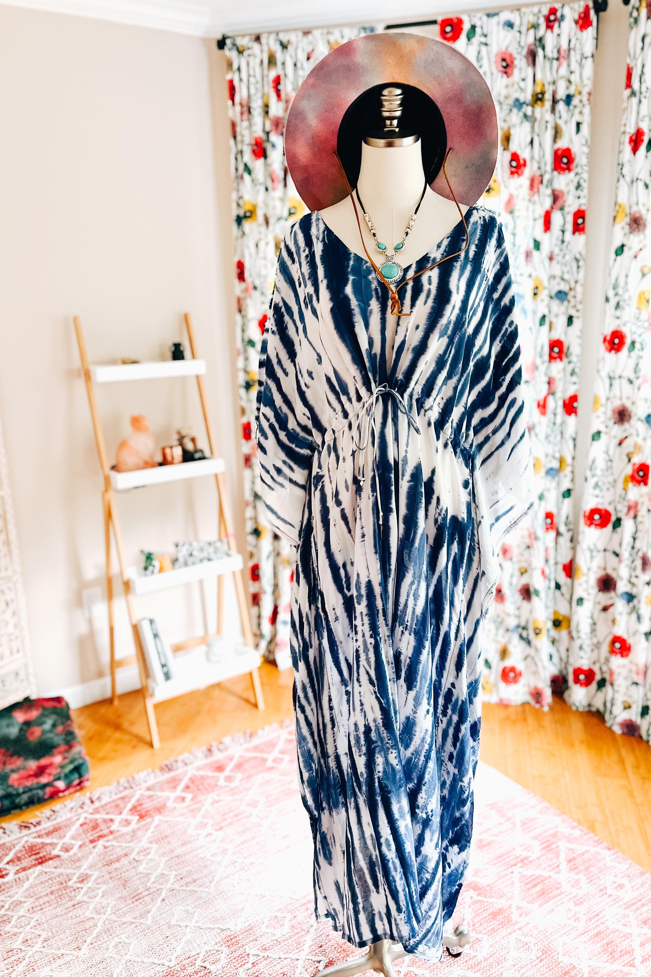 Cassiopeia Maxi Shibori Dyed Caftan Dress • Indigo - Atomic Wildflower