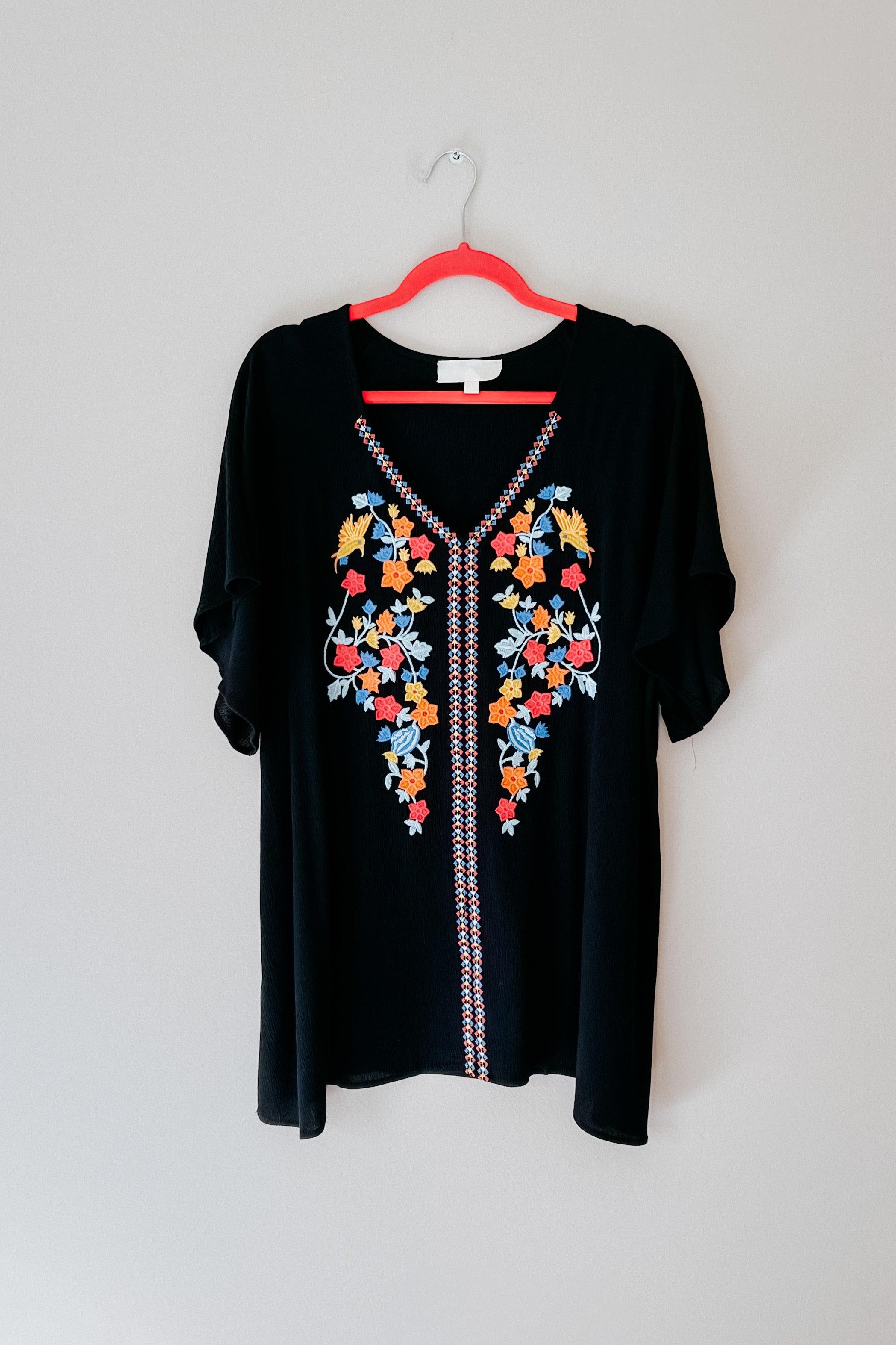 Picture Perfect Floral Embroidered Flutter Sleeve Top - Atomic Wildflower