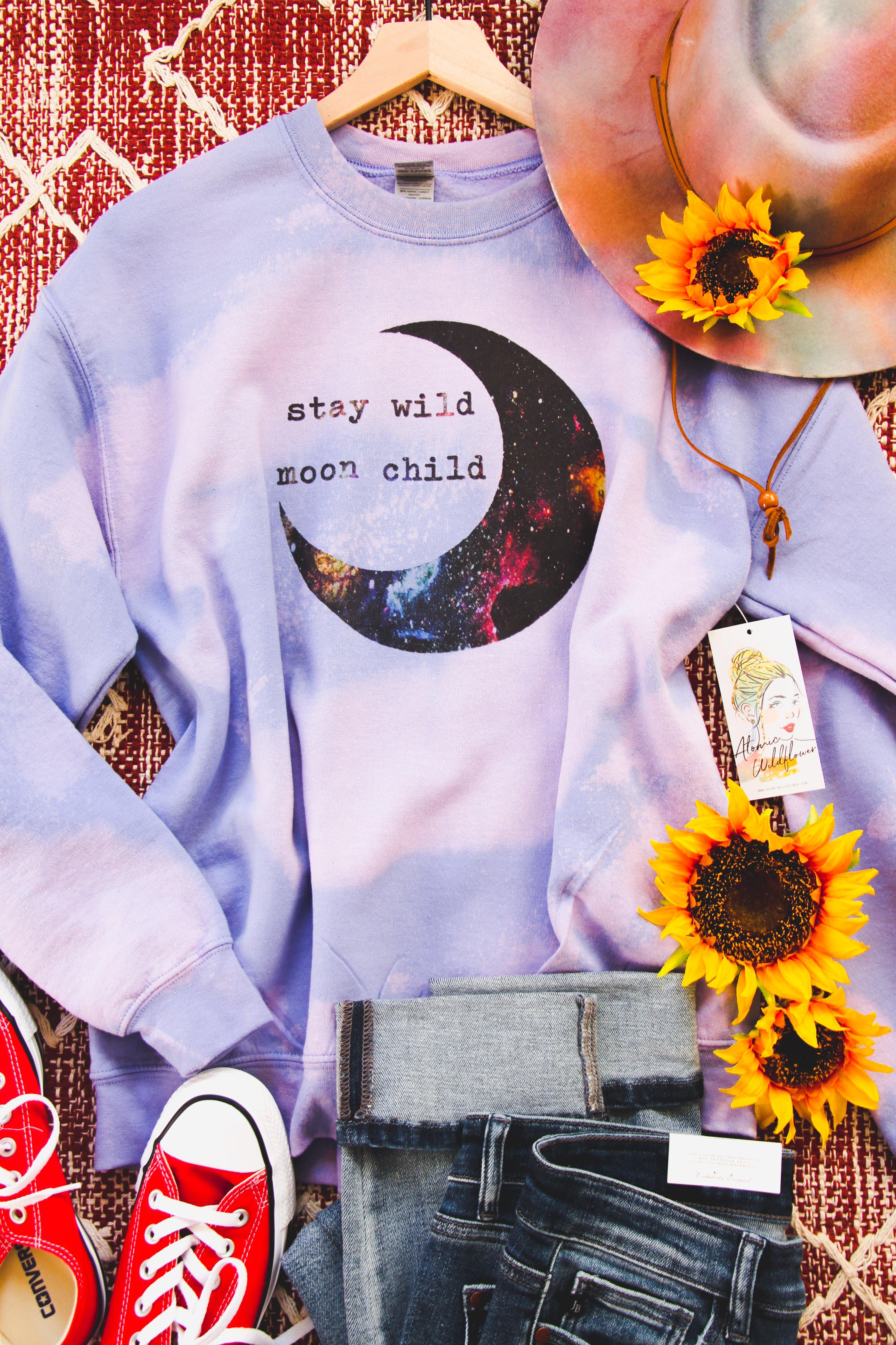 Stay Wild Moon Child Bleached Sweatshirt - Atomic Wildflower