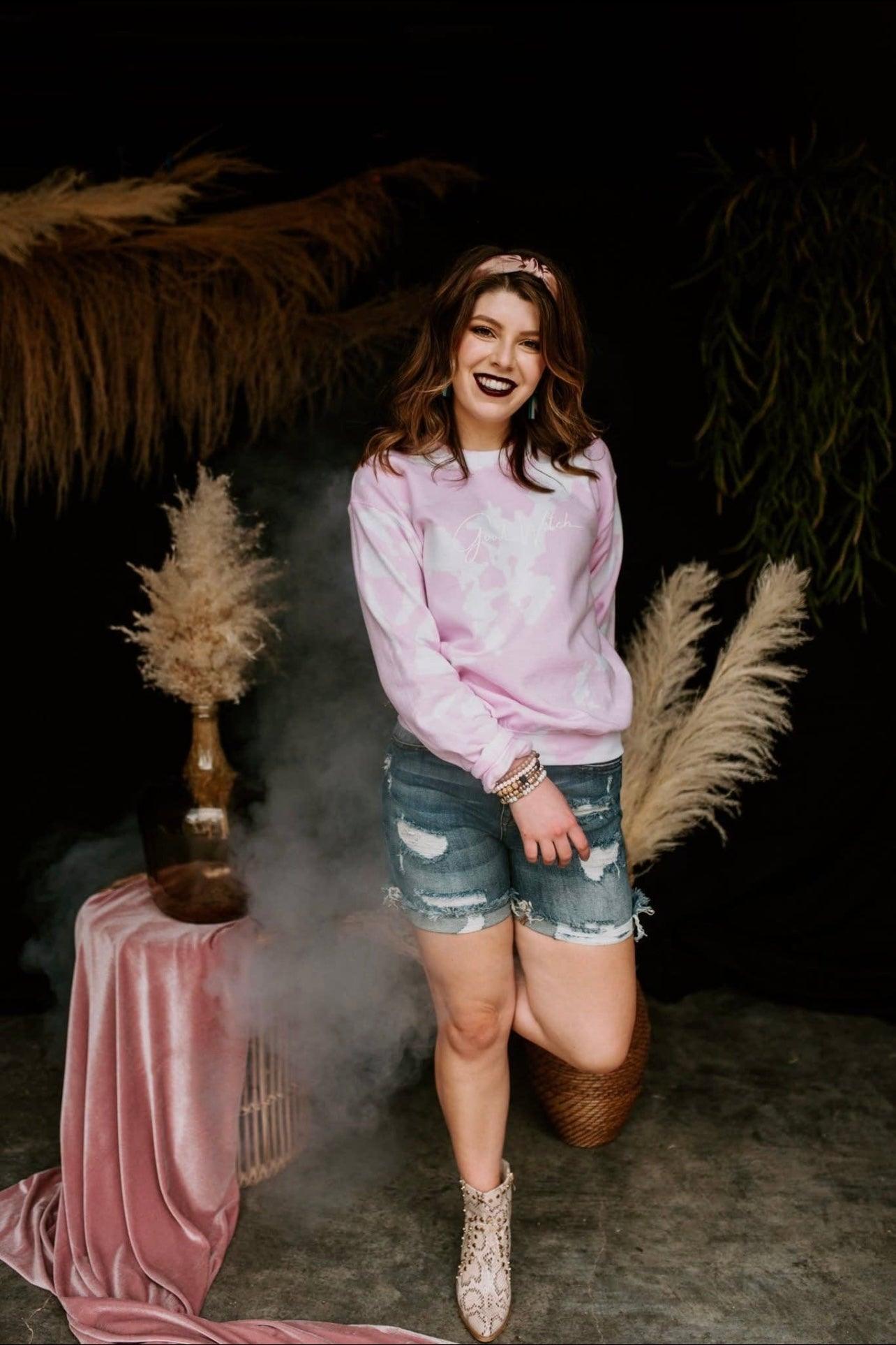 Good Witch Pink Bleached Pullover - Atomic Wildflower