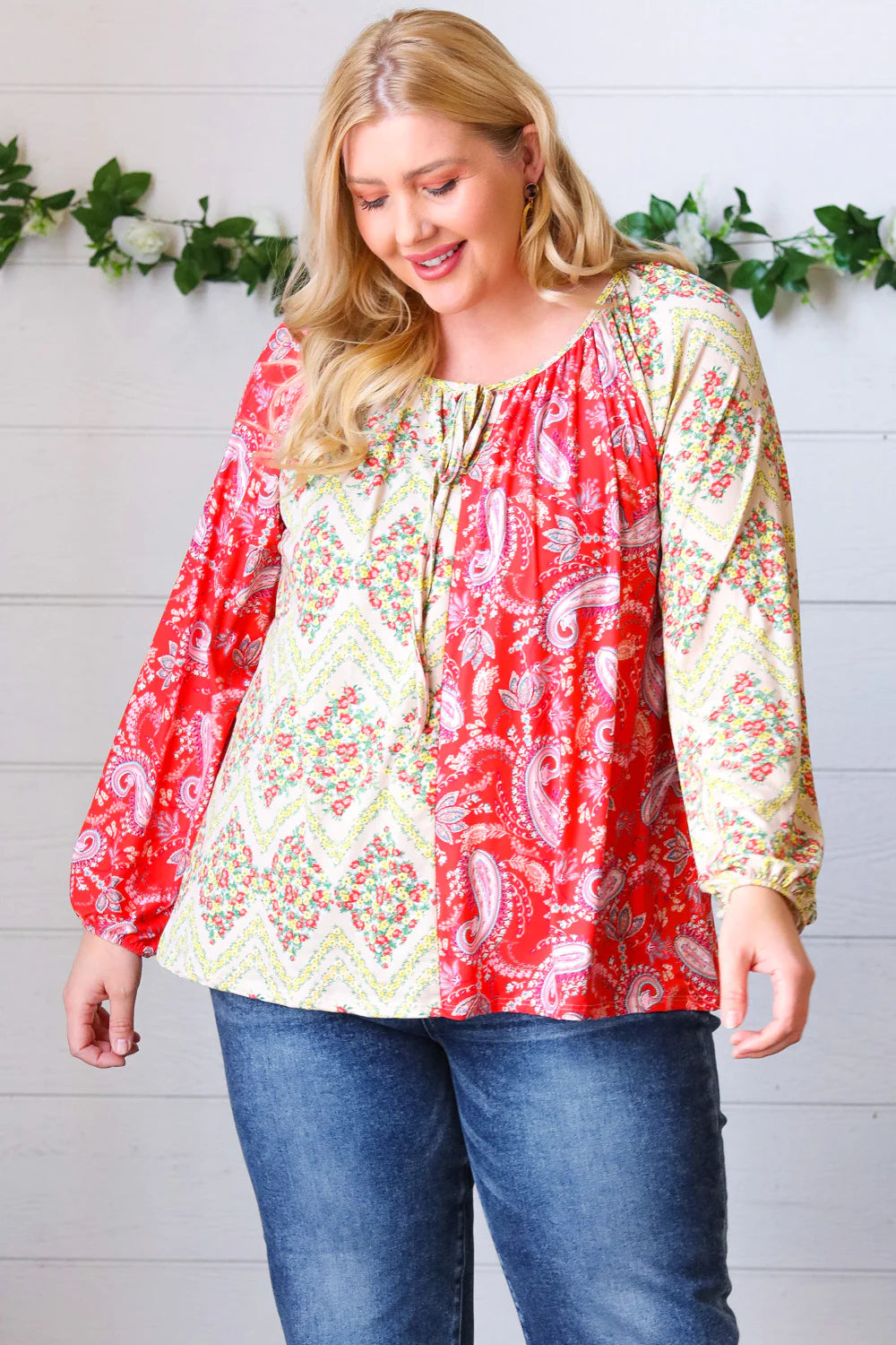 Gimme Paisley & Floral Chevron Bubble Sleeve Top - Atomic Wildflower