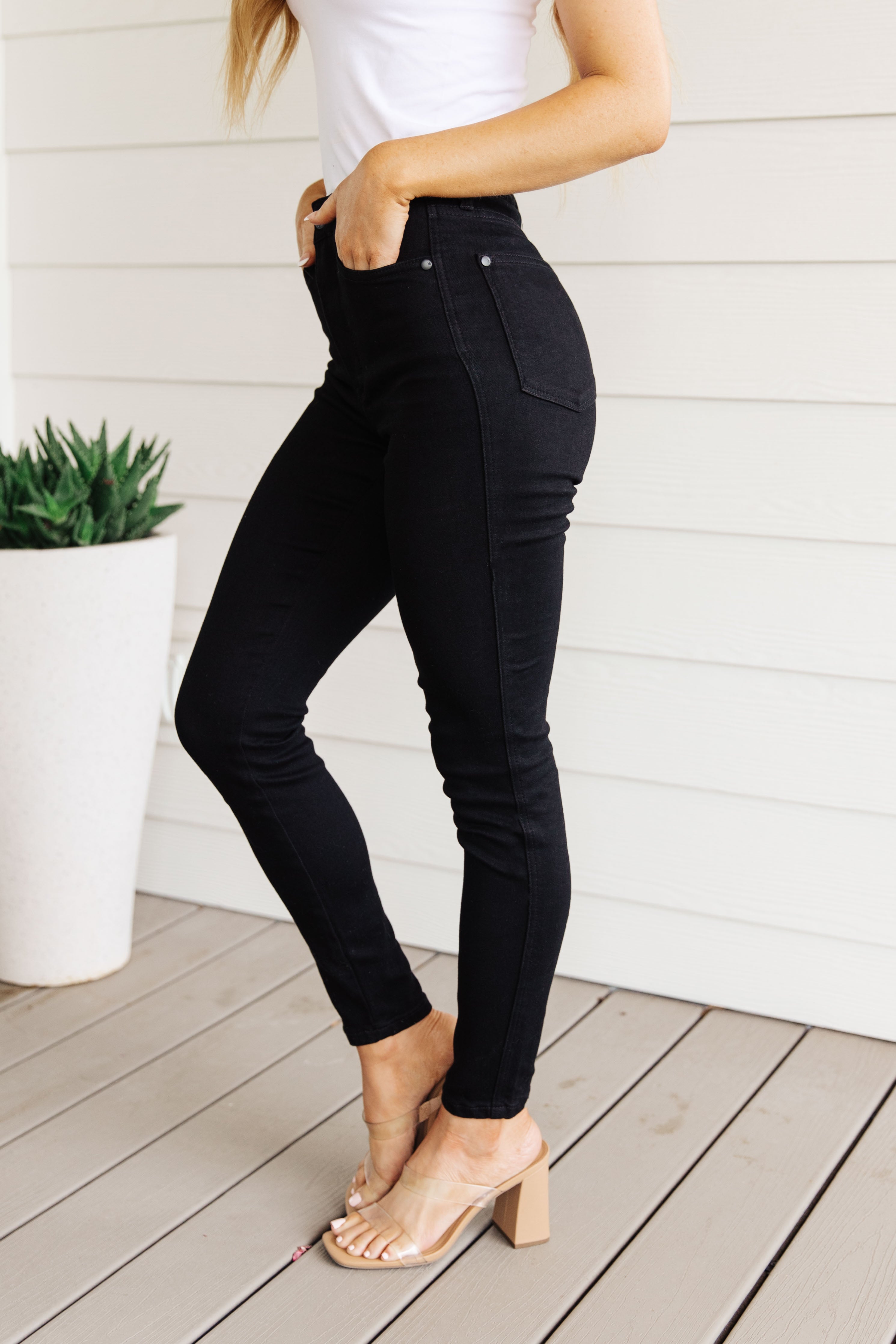 Audrey High Rise Control Top Classic Skinny Jeans • Black