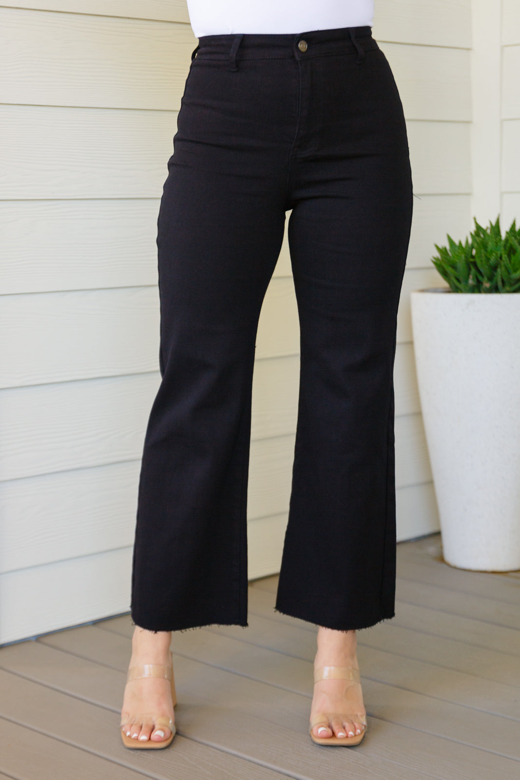 August High Rise Wide Leg Crop Jeans • Black