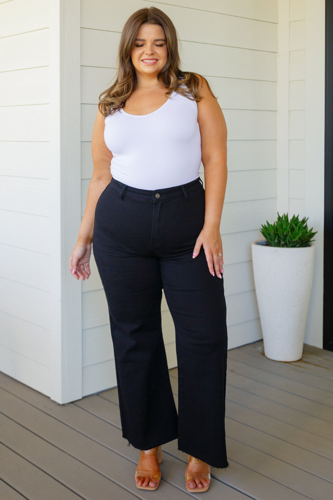 August High Rise Wide Leg Crop Jeans • Black