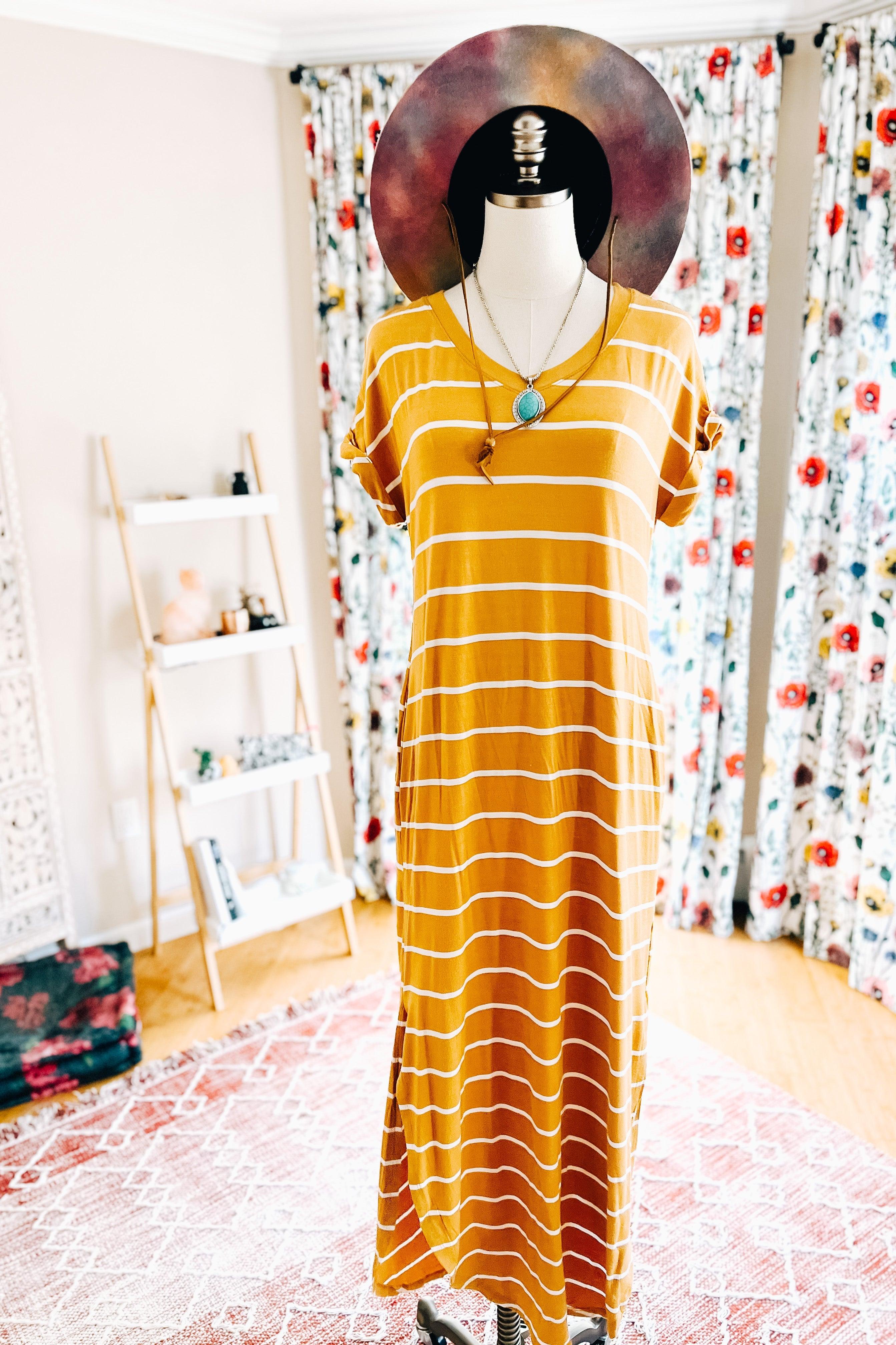 The Moxi Maxi Dress • Mustard Stripe - Atomic Wildflower