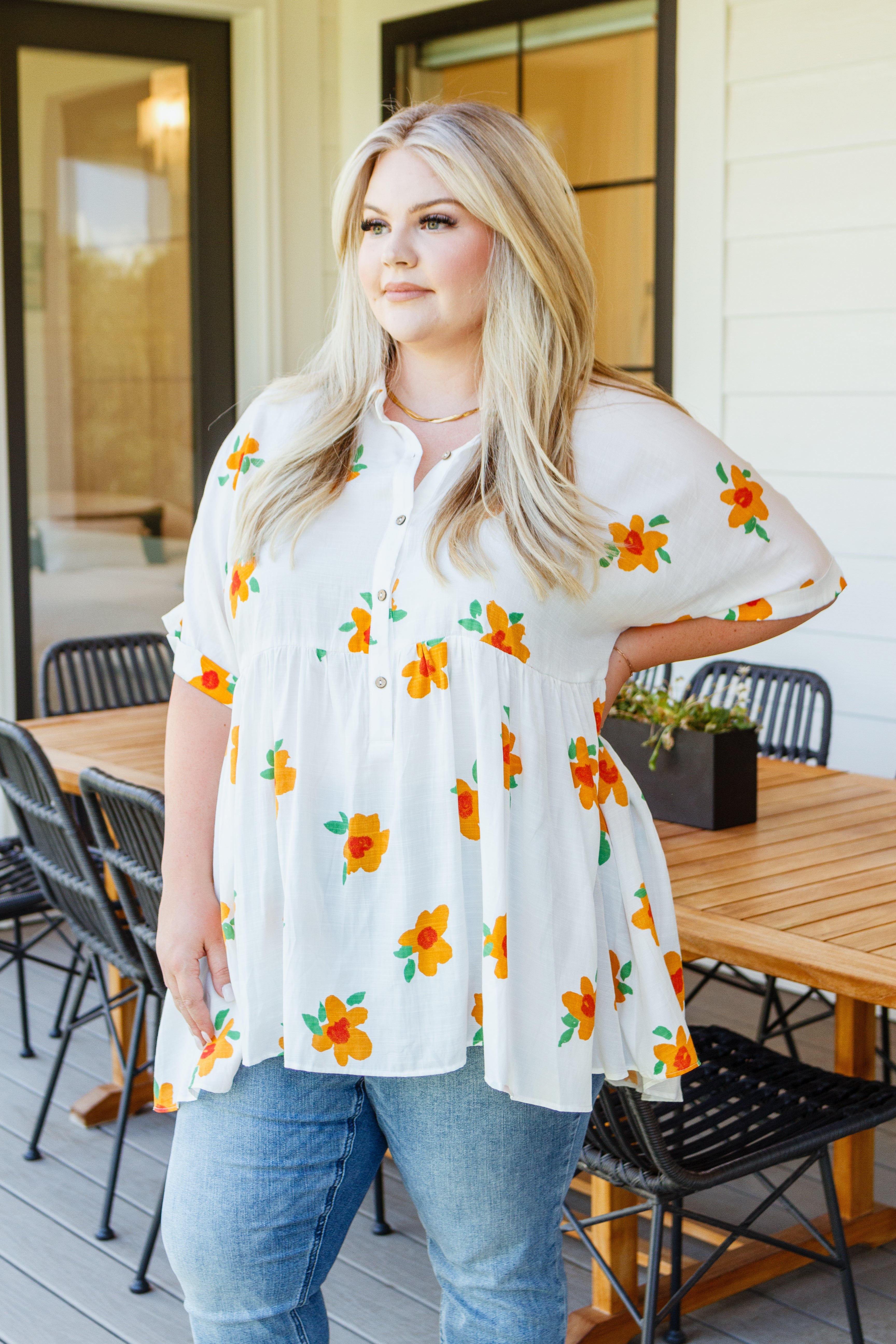 Blissed Out Button Up Babydoll Tunic - Atomic Wildflower