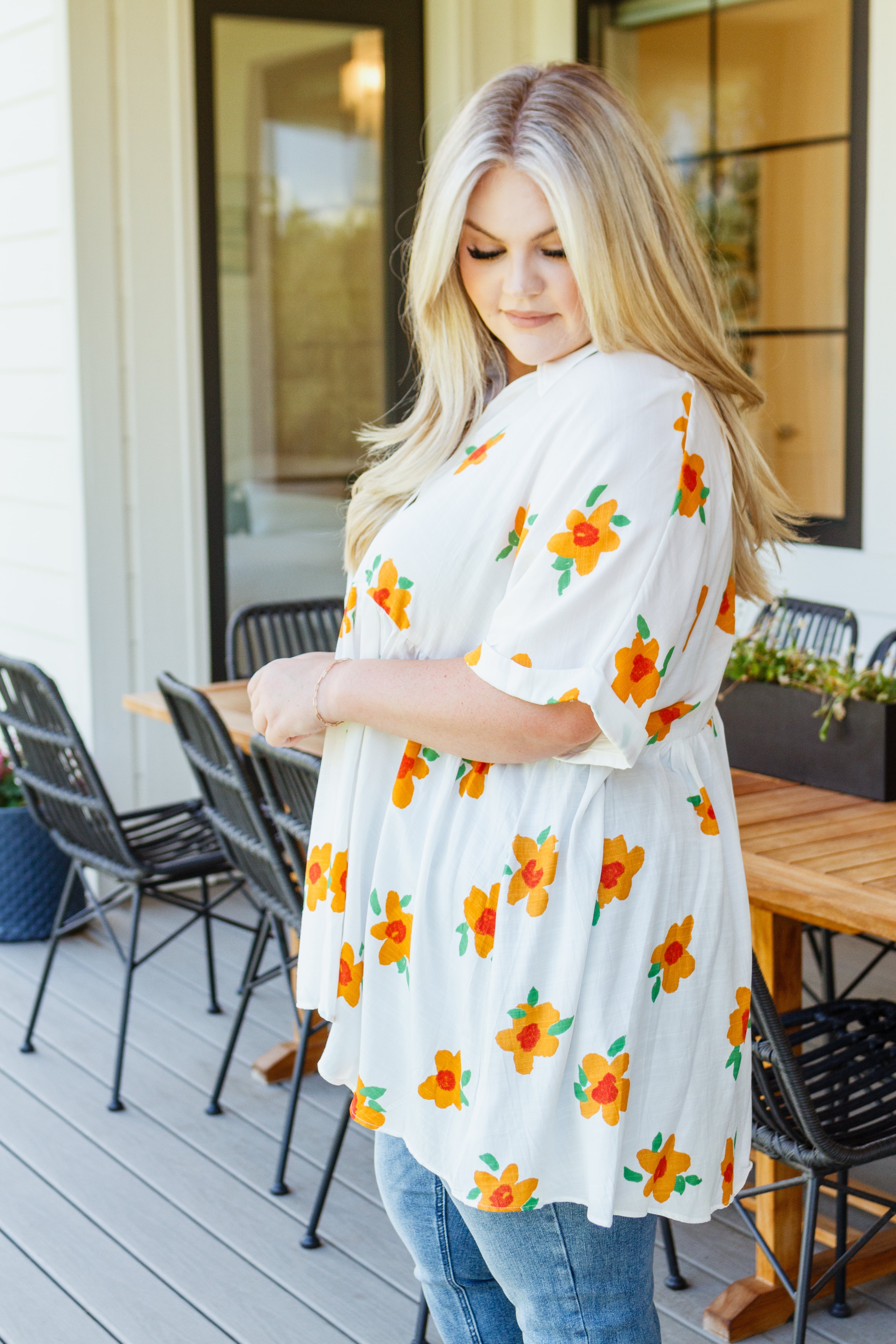 Blissed Out Button Up Babydoll Tunic - Atomic Wildflower