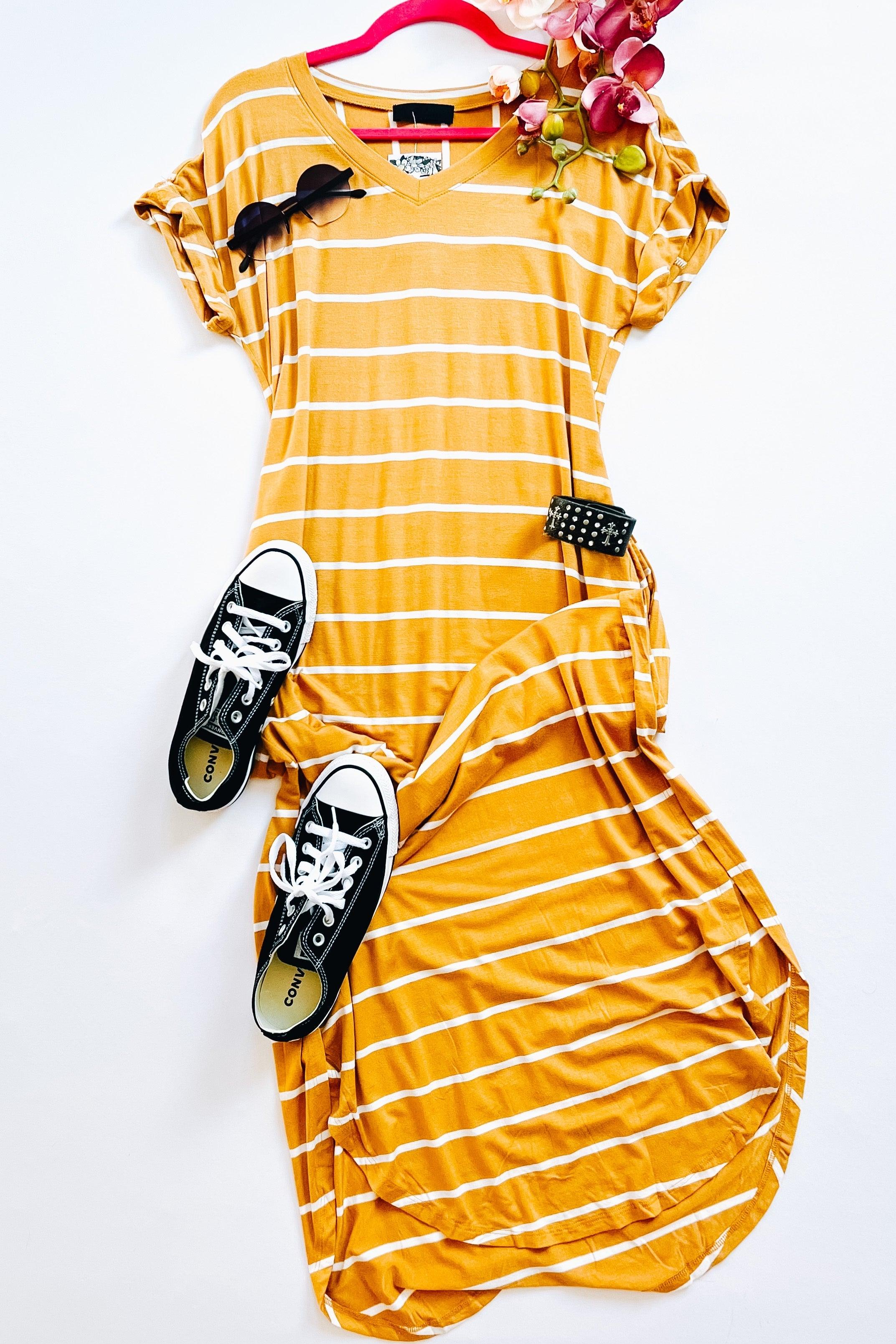 The Moxi Maxi Dress • Mustard Stripe - Atomic Wildflower