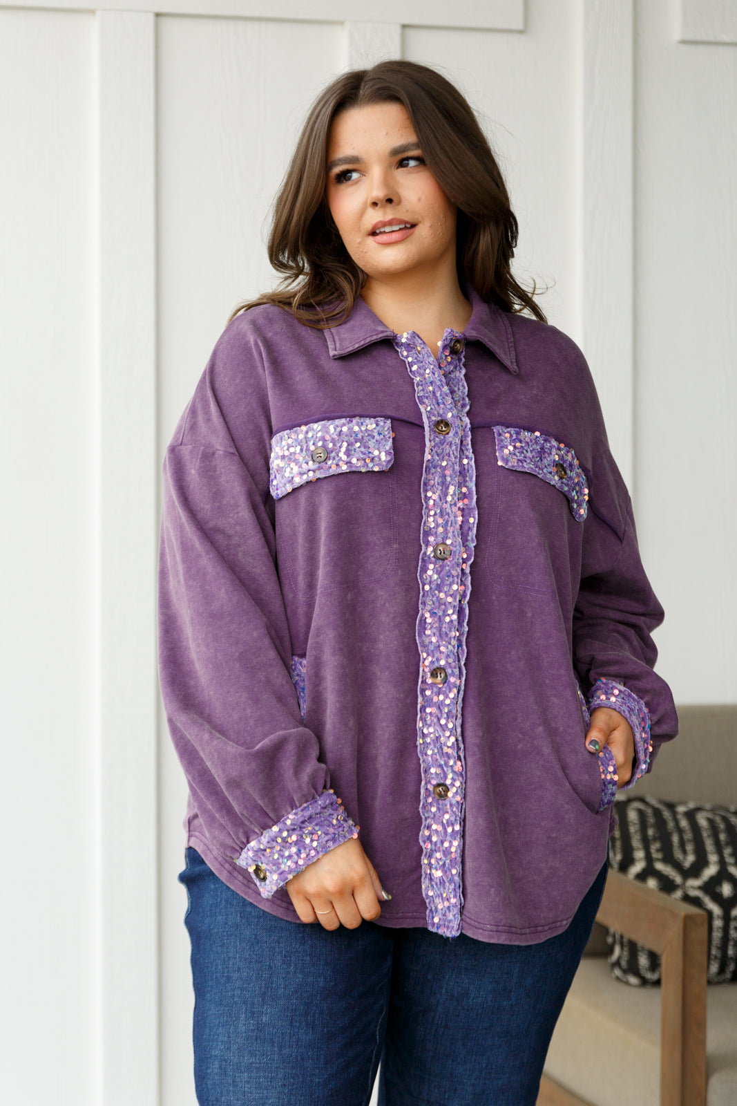 Chaos of Sequins Shacket • Purple