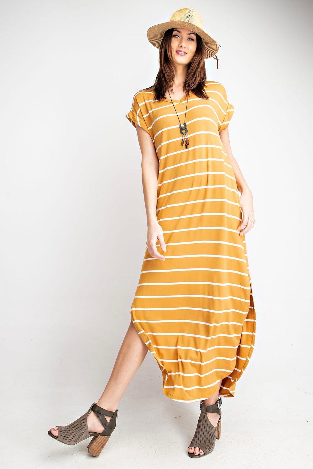 The Moxi Maxi Dress • Mustard Stripe - Atomic Wildflower