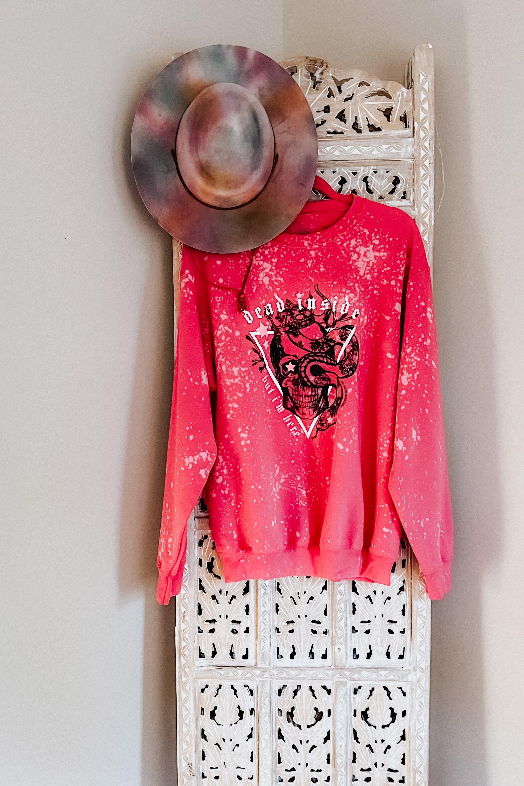 Dead Inside (But I’m Here) Fuchsia Bleached Pullover - Atomic Wildflower