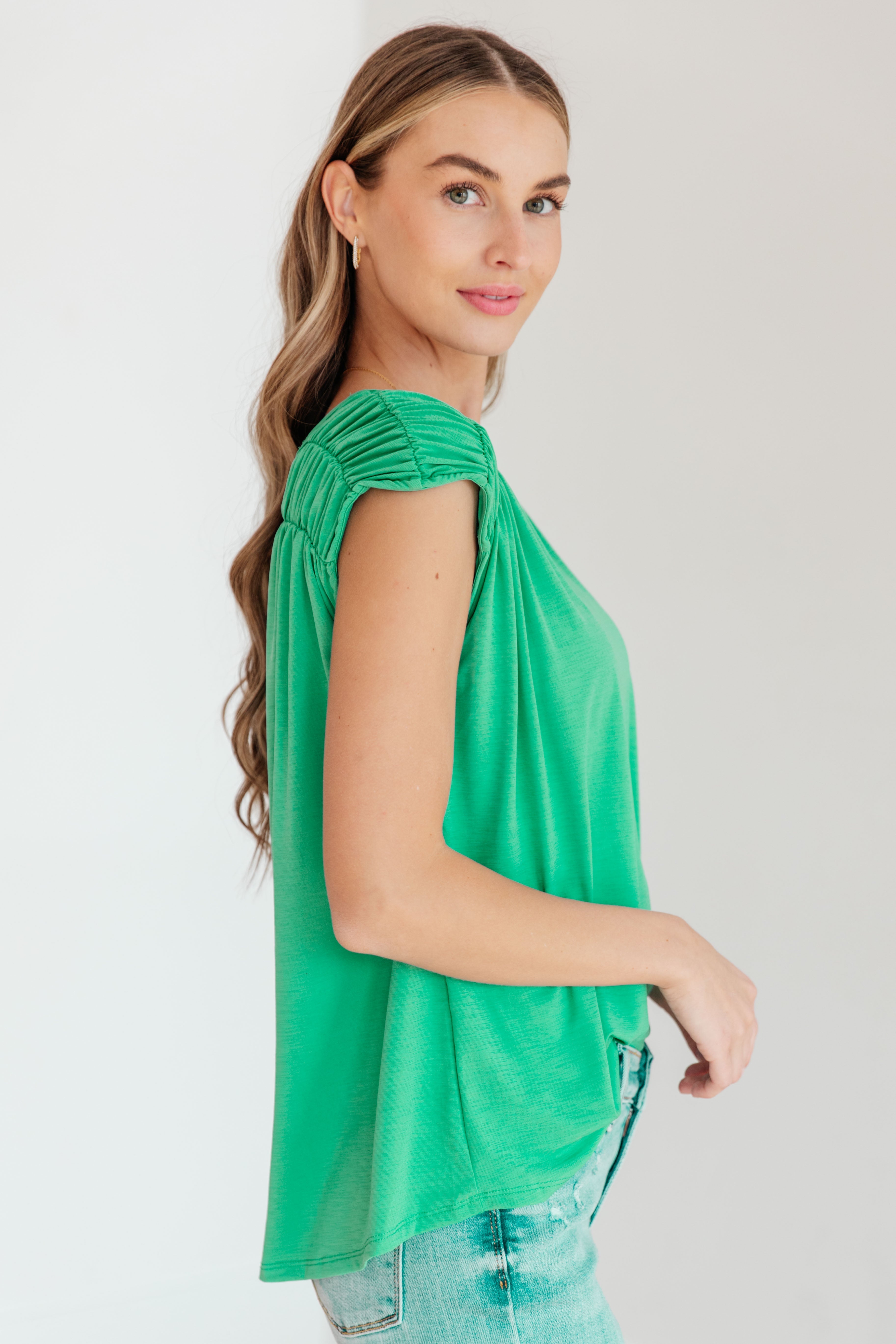 Ruched Cap Sleeve Top • Emerald