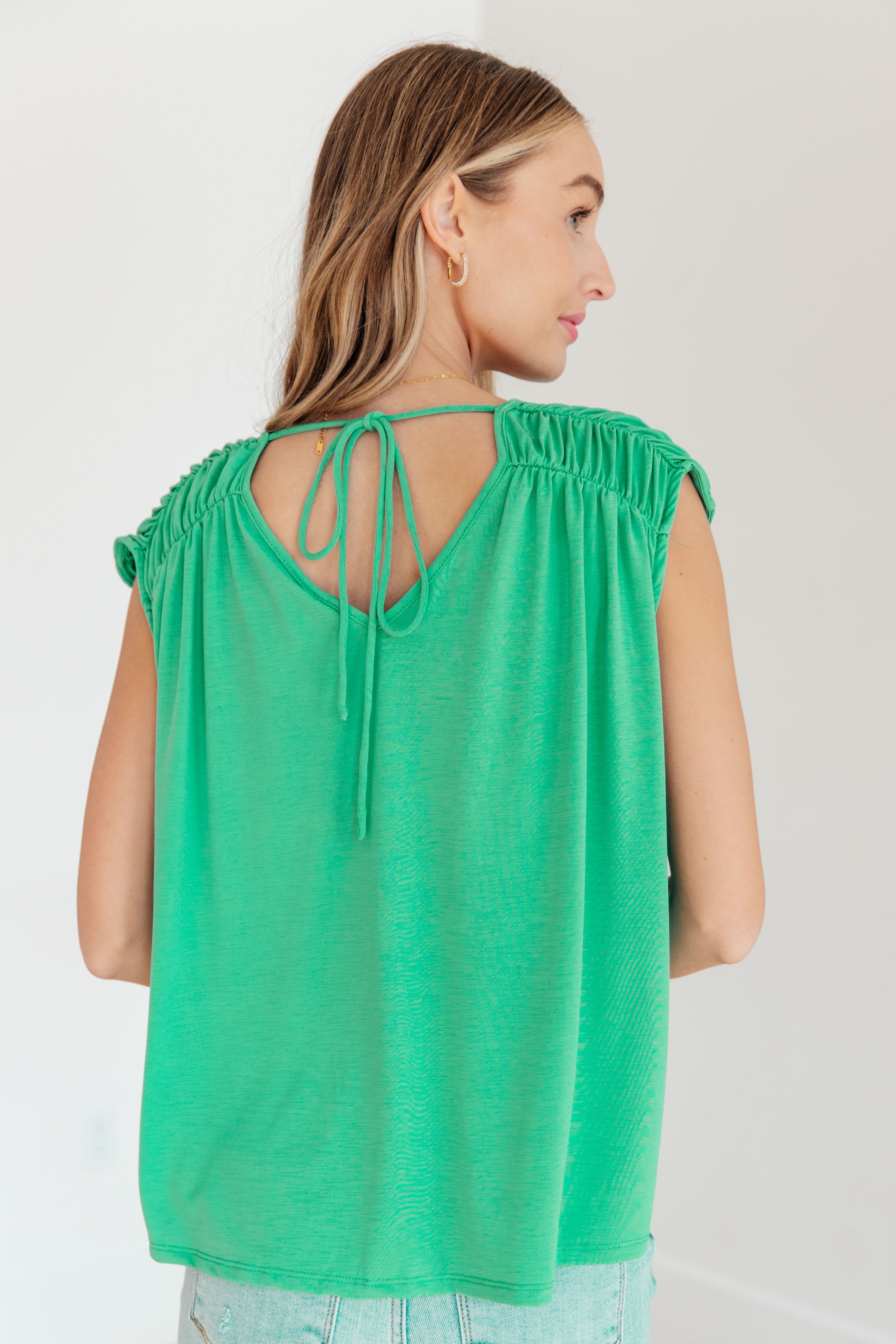 Ruched Cap Sleeve Top • Emerald