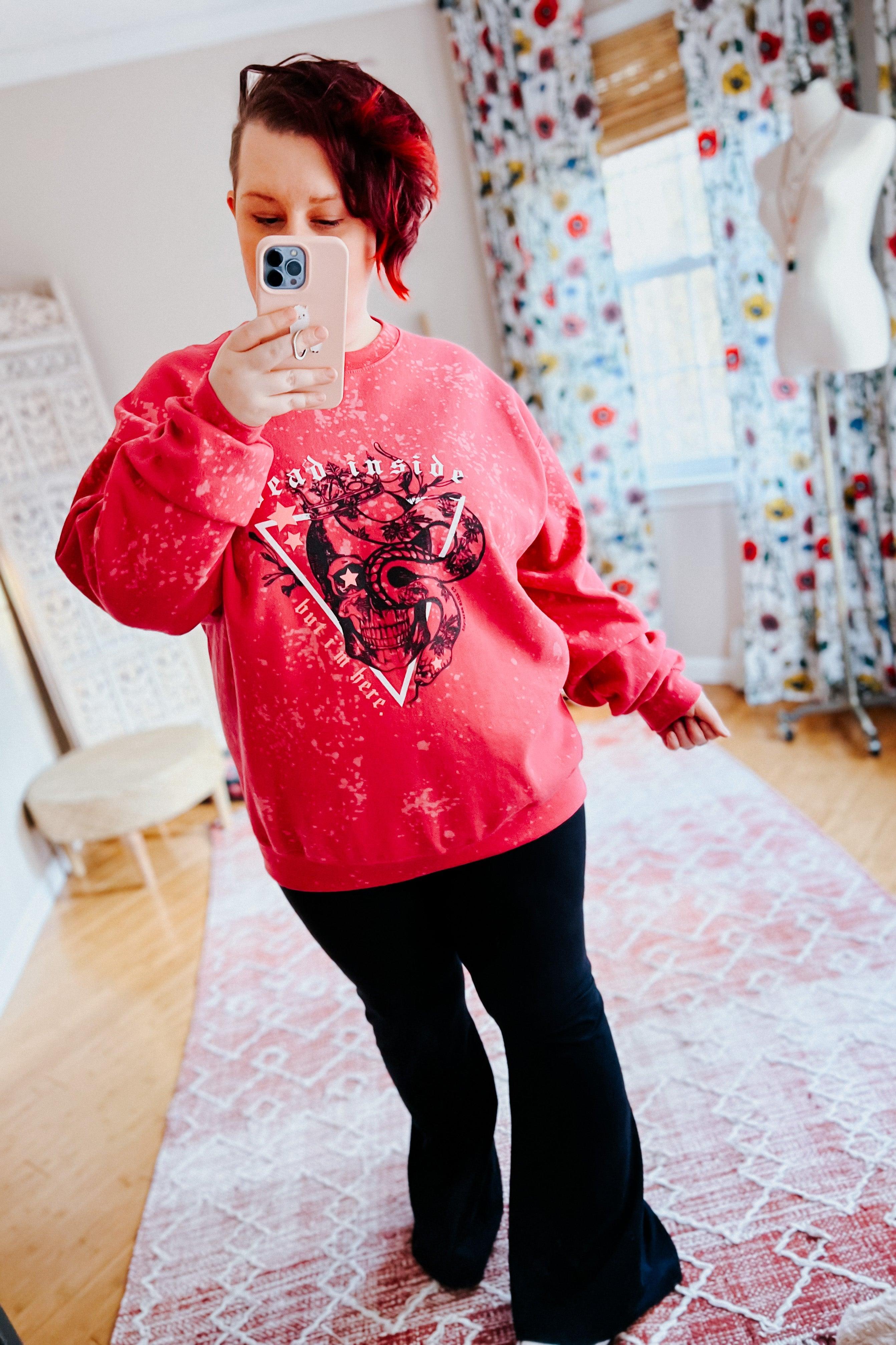 Dead Inside (But I’m Here) Fuchsia Bleached Pullover - Atomic Wildflower