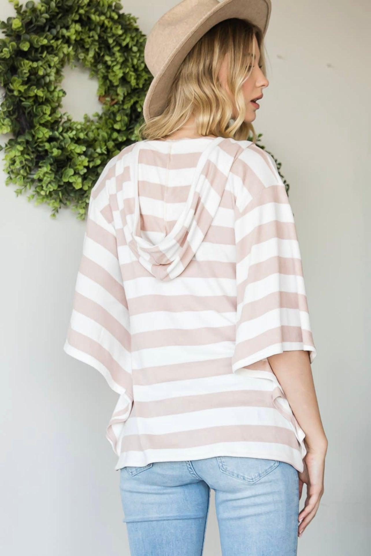So Comfy Striped V-Neck Hooded Top - Atomic Wildflower