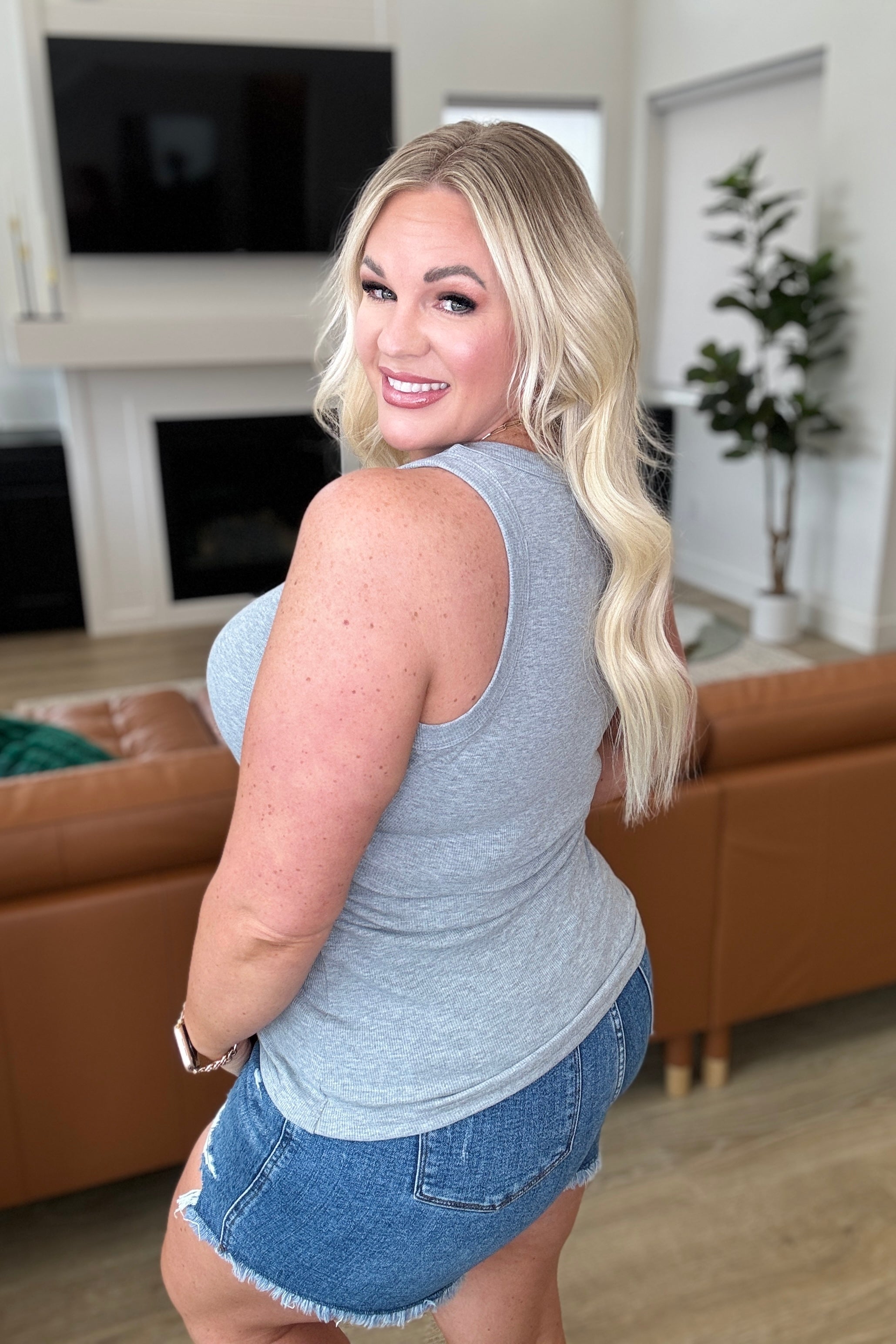 High On Life High Neck Ribbed Tank • Grey