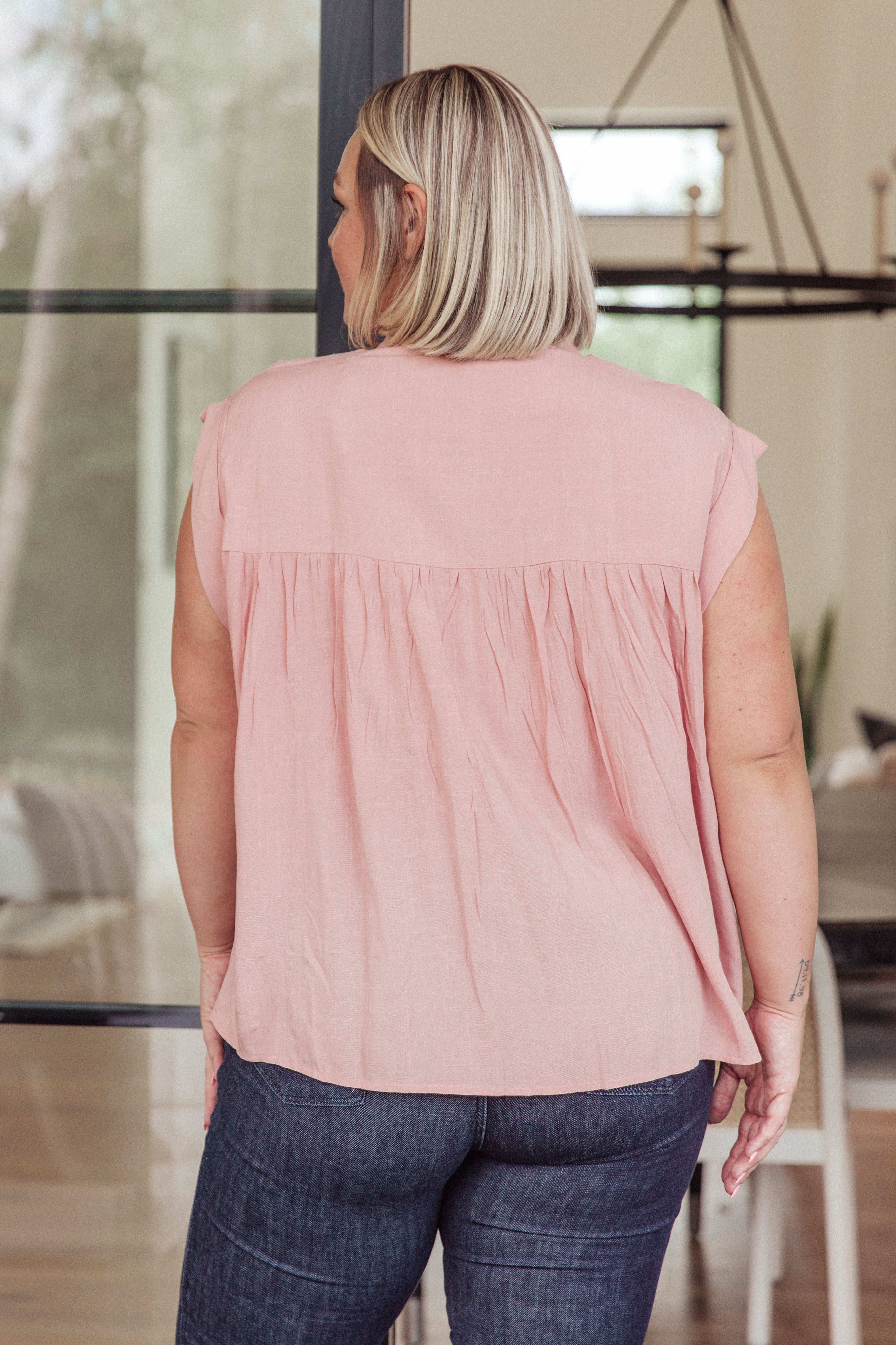 Pleat Detail Button Up Blouse • Pink