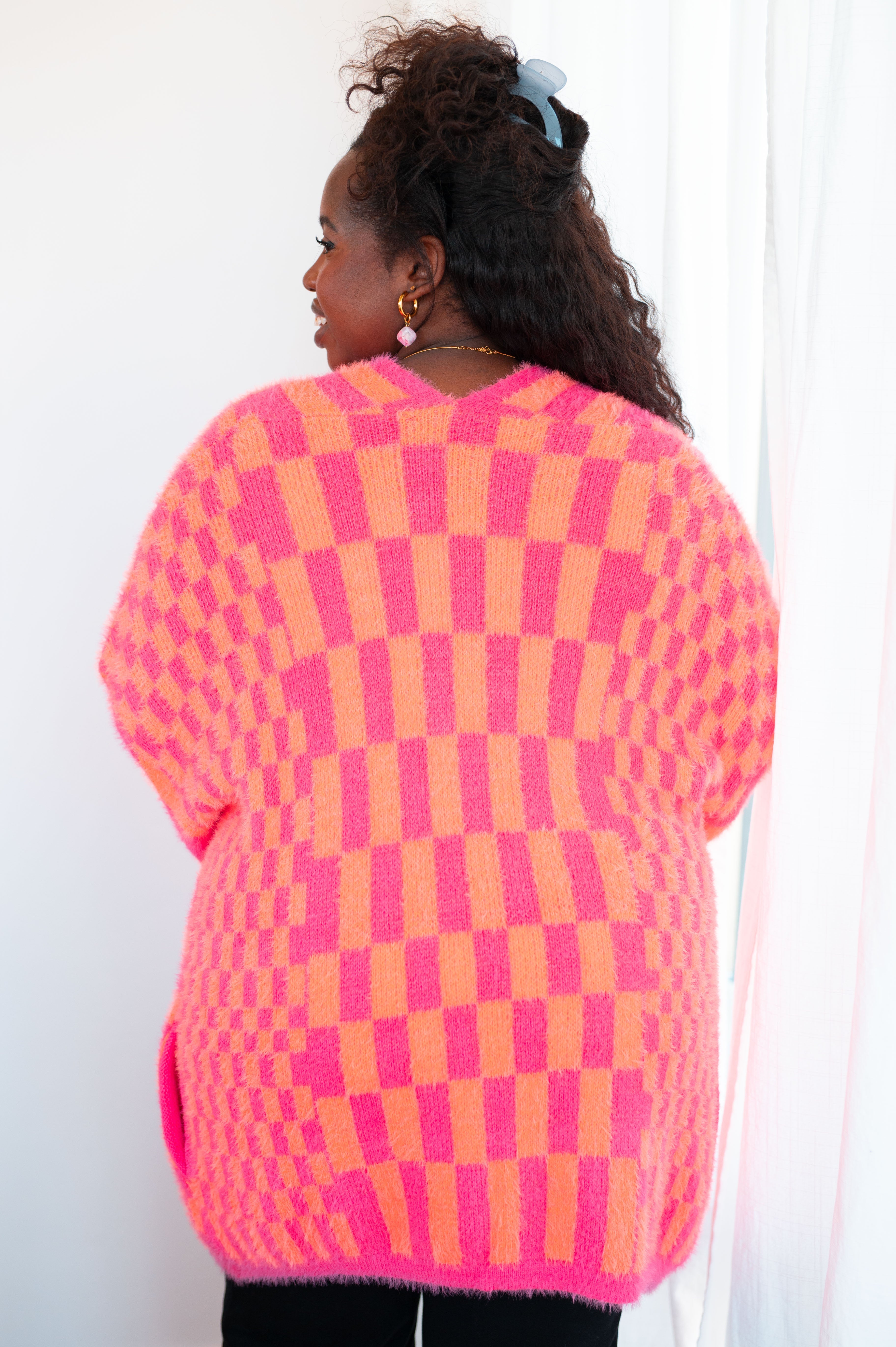 Noticed in Neon Checkered Cardigan • Pink and Orange