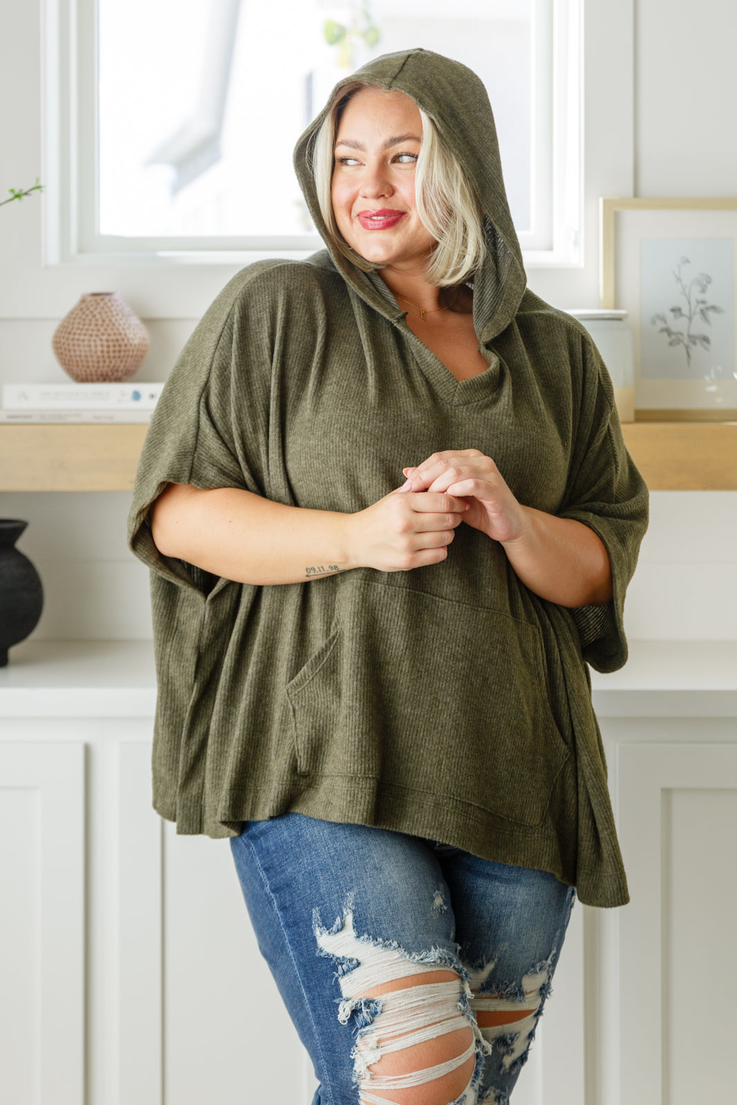 Perfectly Poised Hooded Poncho • Olive