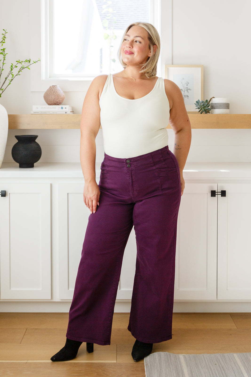 Petunia High Rise Wide Leg Jeans • Plum