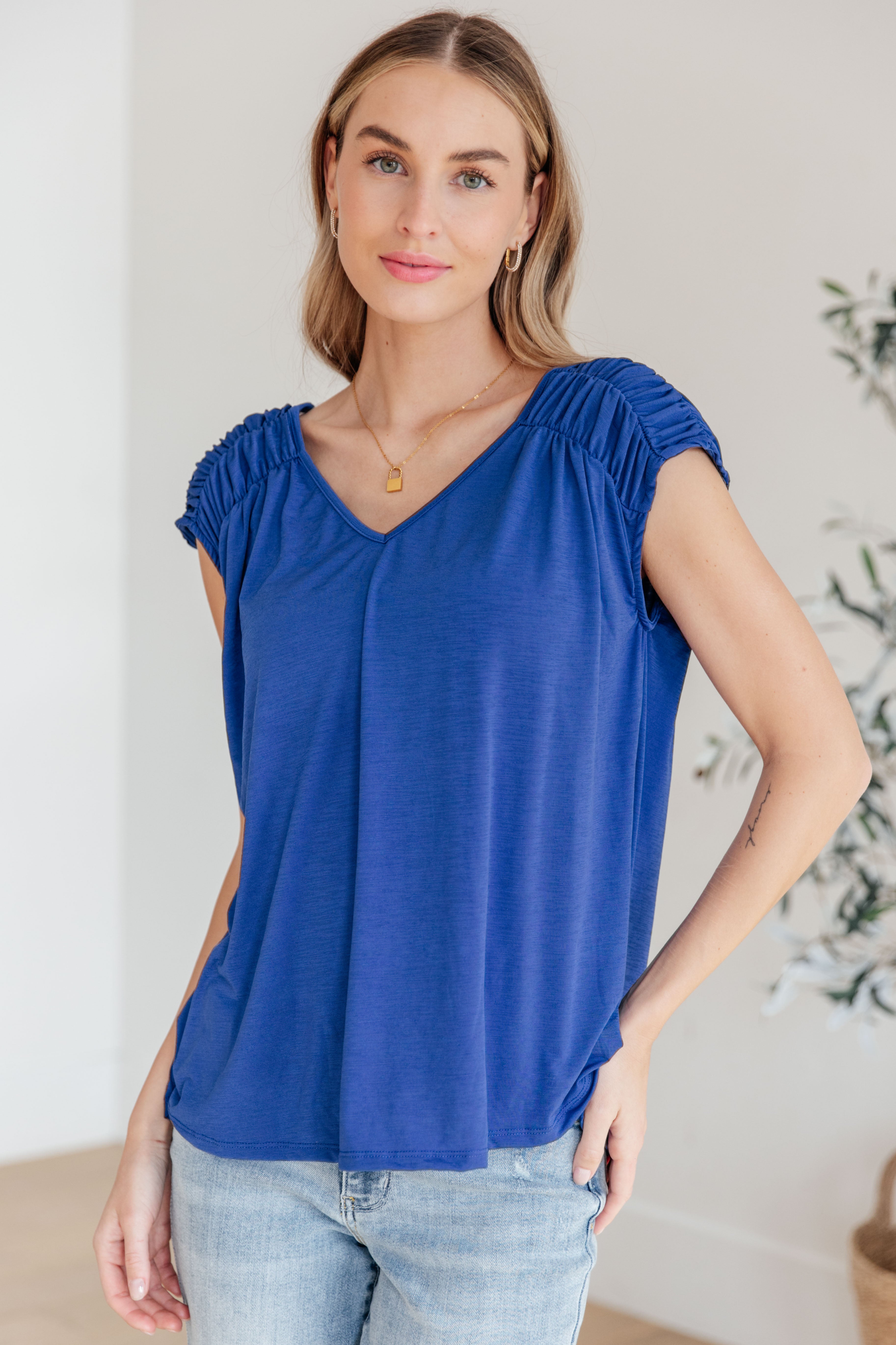 Ruched Cap Sleeve Top • Royal Blue