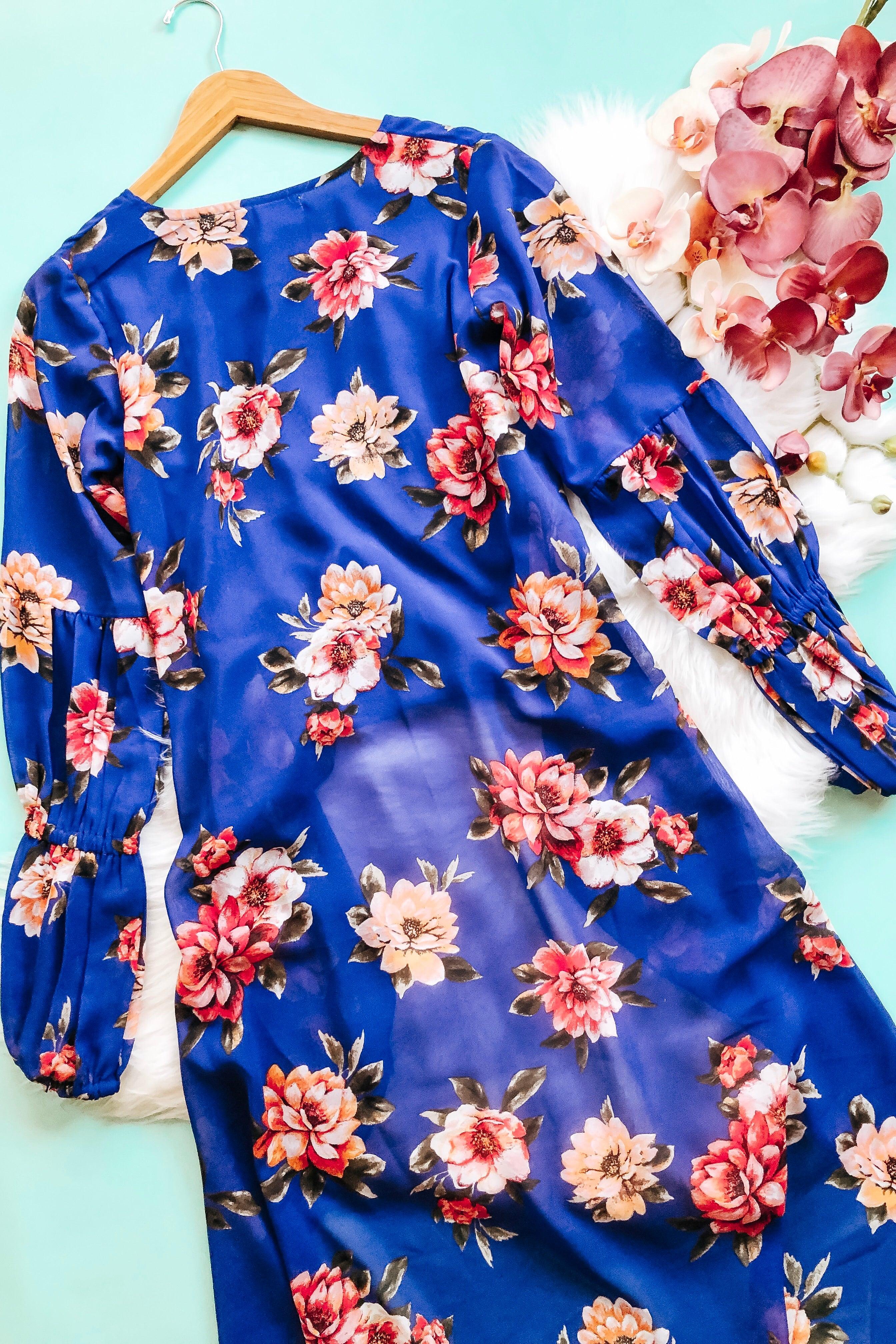 Briar Bubble Sleeve Hi Lo Top in Blue Floral - Atomic Wildflower